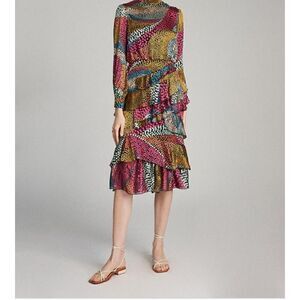 Paisley Ruffle Polka Dot Velvet Dress M